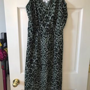 Green Leopard Print Midi Dress